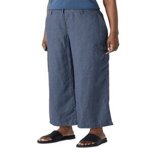188$ Eileen Fisher Full Leg Linen Wide Leg Cargo Pants Women's Size M Graystone